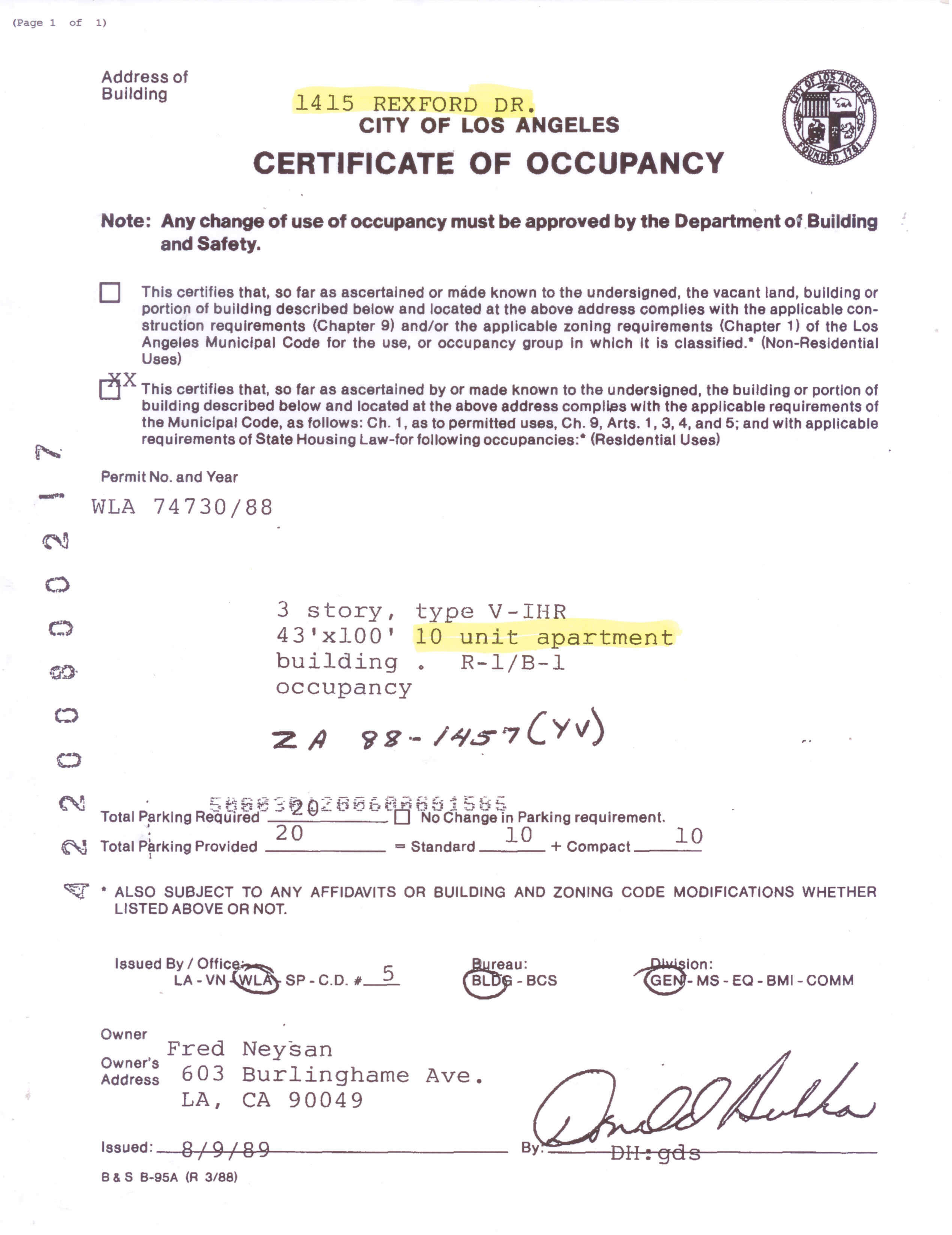 Material requirement form: Certificate of occupancy for rentals